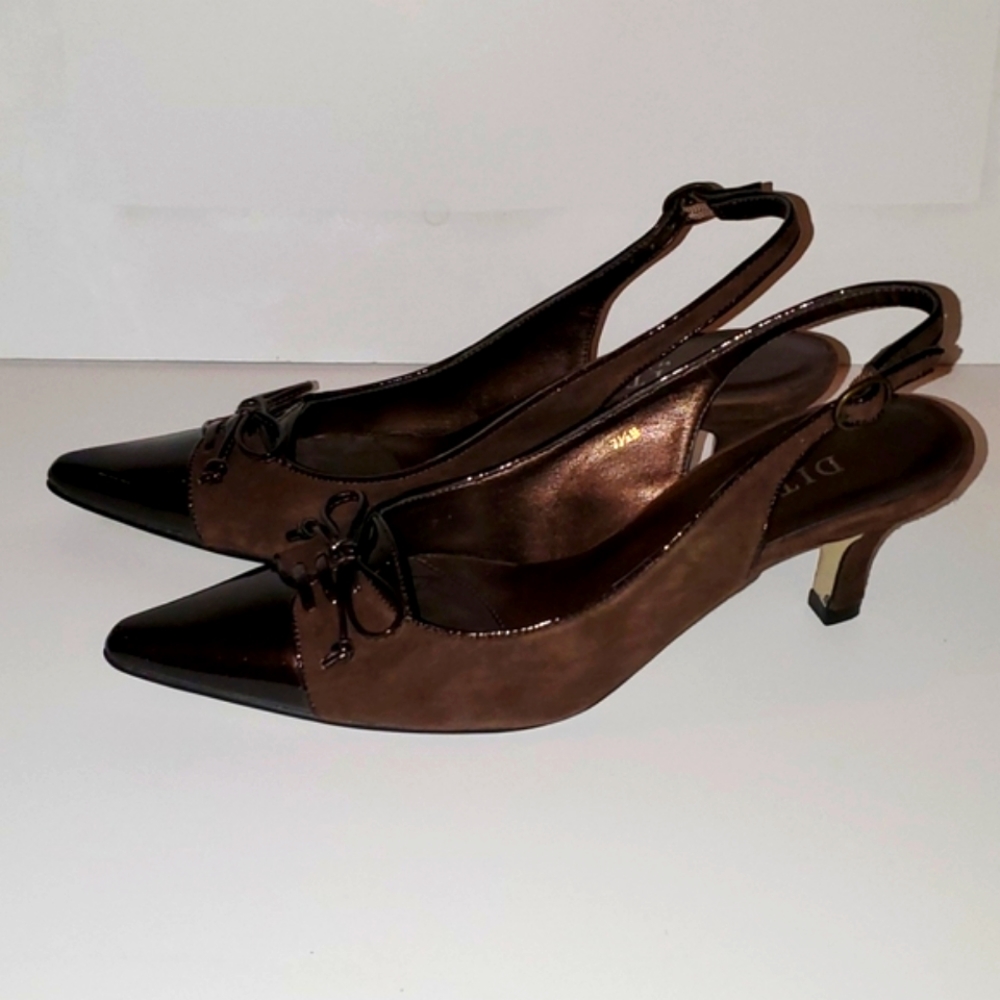 Brown suede pump kitten heel